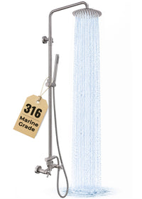 G-Promise 316 Marine Grade Stainless Steel Outdoor Shower Kit - Includes 8--10" Rain Shower Head & Handheld Spray, Wall Mounted, Maximum Corrosion Resistant for Poolside, Backyard, Coastal Homes