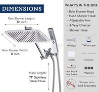G-Promise All Metal 12" Dual Square Shower Head Combo | Rain Shower Head | Handheld Shower Wand | Adjustable | Smooth 3-Way Diverter | 71" Extra Long Hose - A Bathroom Upgrade (Chrome)