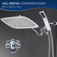 G-Promise All Metal 14" Dual Square Shower Head Combo | Rain Shower Head | Handheld Shower Wand | Adjustable | Smooth 3-Way Diverter | 71" Extra Long Hose - A Bathroom Upgrade (Chrome)