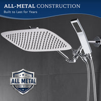 G-Promise All Metal 16" Dual Square Shower Head Combo | Rain Shower Head | Handheld Shower Wand | Adjustable | Smooth 3-Way Diverter | 71" Extra Long Hose - A Bathroom Upgrade (Chrome)