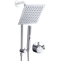 G-Promise All Metal Shower Diverter with Low Holder, Extended 13.5 Inch, Includes Rain Shower head, 3-Function Hand Shower with Massage Mode, Stainless Steel Long Hose (Chrome)