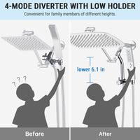 G-Promise All Metal 16 Inch Shower Head with Massage Mode Handheld, Rain Shower Head with Handheld Spray Combo, 3-Way Diverter with Pause Setting, 11 Inch Adjustable Extension Arm (Chrome)