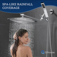 G-Promise All Metal 16" Dual Square Shower Head Combo | Rain Shower Head | Handheld Shower Wand | Adjustable | Smooth 3-Way Diverter | 71" Extra Long Hose - A Bathroom Upgrade (Chrome)
