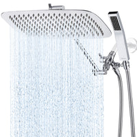 G-Promise All Metal 16" Dual Square Shower Head Combo | Rain Shower Head | Handheld Shower Wand | Adjustable | Smooth 3-Way Diverter | 71" Extra Long Hose - A Bathroom Upgrade (Chrome)