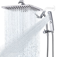 G-Promise All Metal 14 Inch Shower Head with Massage Mode Handheld, Rain Shower Head with Handheld Spray Combo, 3-Way Diverter with Pause Setting, 11 Inch Adjustable Extension Arm (Chrome)