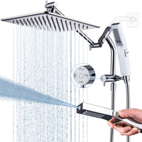 G-Promise All Metal 10 Inches Rain Shower Head with Handheld Built-in Power Wash Mode, 3-way Shower Diverter with Pause Setting, 11 Inches Adjustable Extension Arm, Long Hose (Chrome, 10 Inches)