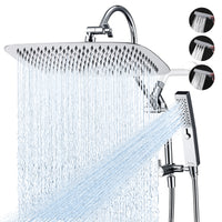 G-Promise All Metal 14 Inch Shower Head with Massage Mode Handheld, Rain Shower Head with Handheld Spray Combo, 3-Way Diverter with Pause Setting, 13 Inch Adjustable Extension Arm (Polished Chrome)