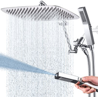 G-Promise All Metal 14 Inches Rainfall Shower Head with Handheld Spray Combo, 3 Settings Diverter, Adjustable Extension Arm with Lock Joints, 71 Inches Stainless Steel Hose (Chrome)