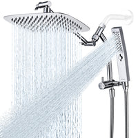 G-Promise All Metal 10 Inch Shower Head with Massage Mode Handheld, Rain Shower Head with Handheld Spray Combo, 3-Way Diverter with Pause Setting, 11 Inch Adjustable Extension Arm (Chrome)